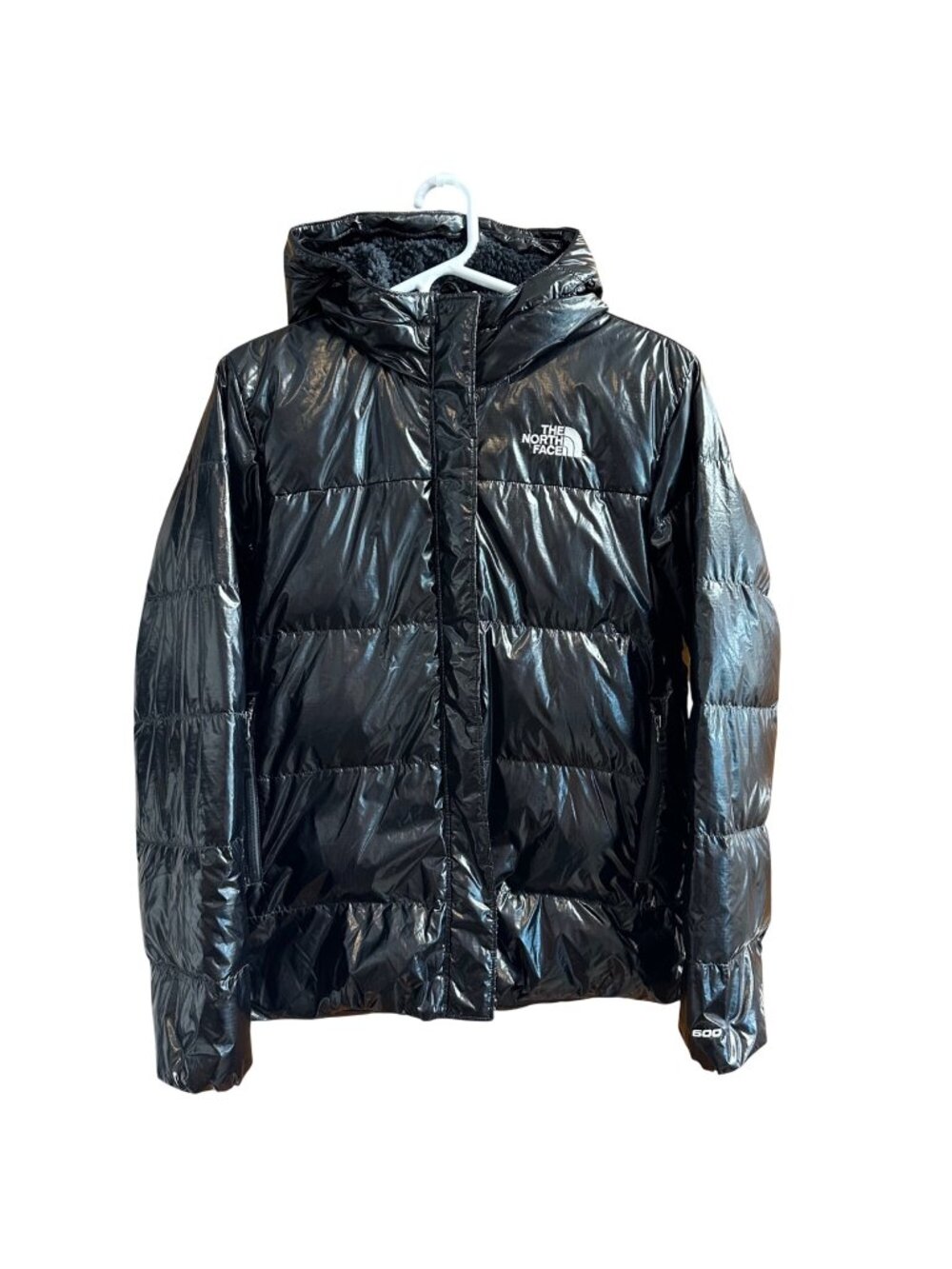 The North Face 600 Down Jacket Hooded Coat Girls Size XXL Shiny Black Puffer